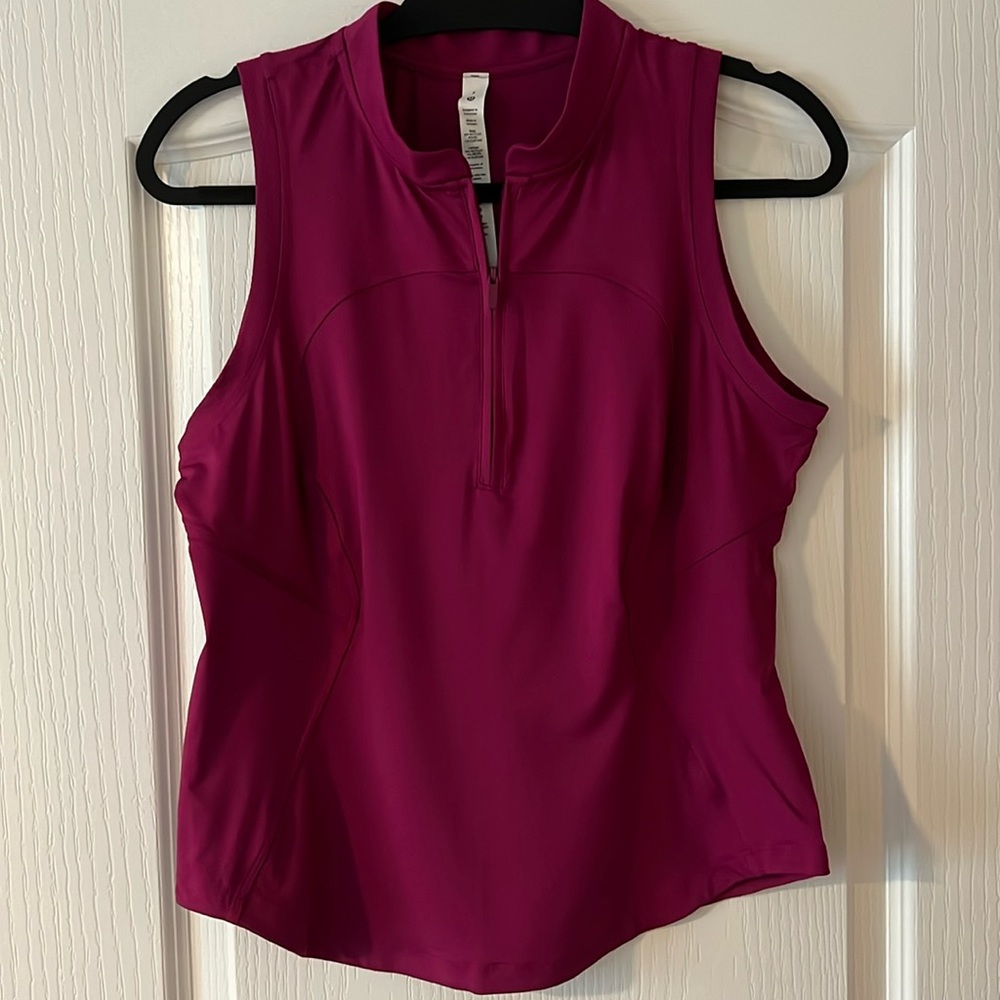 NWOT Lululemon Front-Zip Mock-Neck Tennis Tank Top - Size 8 Magenta Purple